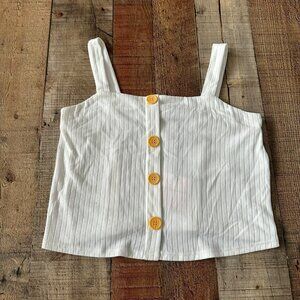 Love squared girl ribbed knit white cropped tank top with button detail -12